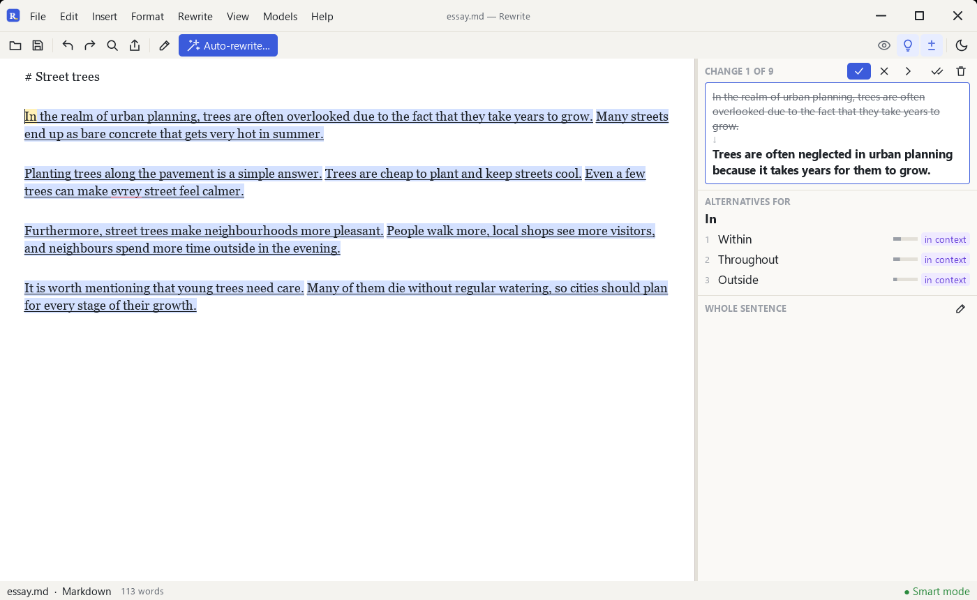 Reviewing changes after Auto-rewrite